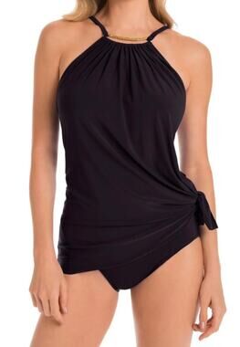 Magicsuit Swimsuit Women SZ 10 NWT One Piece Parker Black Halter Gold Swim Dress